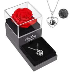 Rosa Eterna Preservada caixa de presente perfeito E colar Eu te amo em 100 idiomas