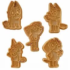 Kit 5 Cortadores de Biscoito Bluey e Amigos 9cm Cortador Cookie Pasta Americana Bolacha