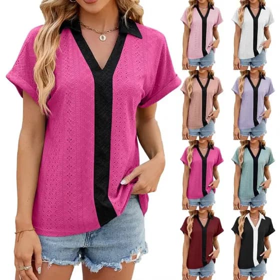 blg Camisa Feminina Casual Elegante Decote V E Curta, Trabalho