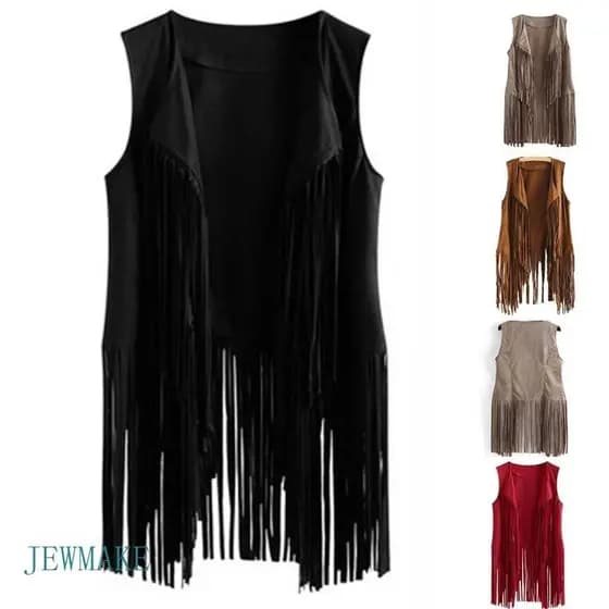 Jew Women Faux Mangas Étnicas Camurça Para Jaqueta Long Fringe Tassels Hippie Open Front Cardigan Cowgirl Wai