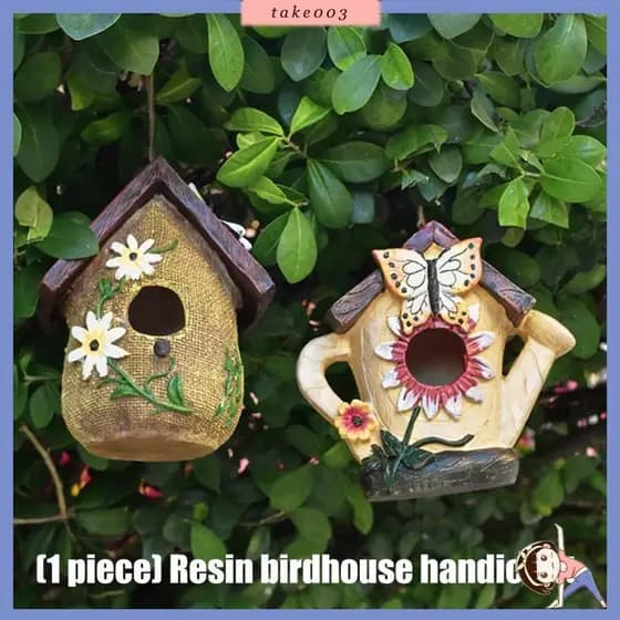 Tke03 Artesanato Resina Ninho Pássaro Casa Pendurado Ornamento Para Pátios Ar Varanda Decorações