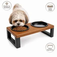 Comedouro Pet Elevado Tigelas Duplas Plástico Cães Gatos