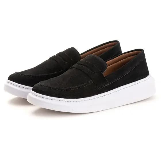tenis couro camurça sintetica sola alta confotável para dia dia slip on casual