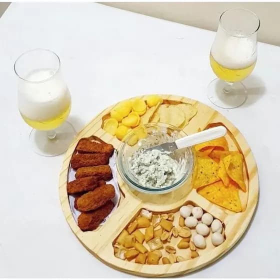 Petisqueira com 5 Divisórias Madeira Pinus Para Mesa Posta Porta Petiscos