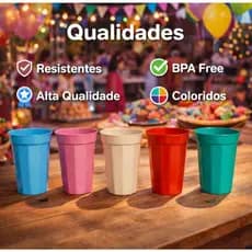 Jogo de 1/50 Copos Plástico Reutilizáveis 350ml Americano Colorido Para Festa De Crianças