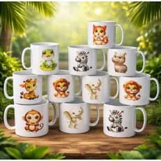 Kit Caneca Safari Lembrancinha Aniversario Festa Plástica 450ml