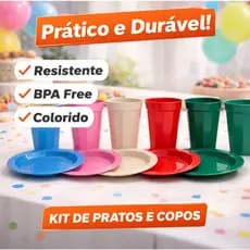 Kit 20 Pratos E Copos 350ml Redondos de Plástico Merenda, Crianças, Festas, Aniversario