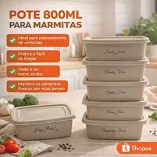 Kit Potes Marmita fit Organizadores Da Semana 800ml Microondas Freezer Marmitex