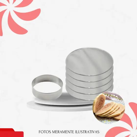 KIT C/5 FORMAS BOLO DE ROLO REDONDA 17CM + ARO CORTADOR 15X10
