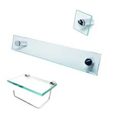 Kit com 2 Toalheiros e 1 Porta Papel Higiênico em Vidro Incolor