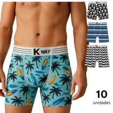 Kit 10 Boxer Cuecas Microfibra Estampada  Forro 100% Algodão Masculino Adulto
