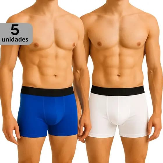 Kit 5 Cuecas Boxer Box Masculina Adulto Lisa Micro Fibra