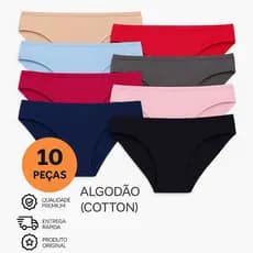 Kit 10 Calcinhas Tanga Conforto Algodão Cotton Premium