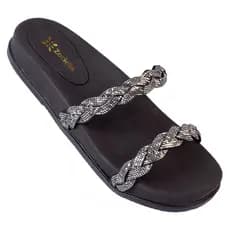 Sandália Birken Feminina Tira Brilhante Pedraria Trançada Chinelo Papete Strass Brilho