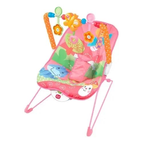 Cadeira de Descanso Para Bebe C/ Móbile Vibração Suave Musica de Ninar Brinquedos Didáticos - Rosa
