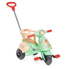 Triciclo Infantil Vespita Velotrol Motoca C/ Buzina Com Haste Calesita Empurrador + Proteção Lateral