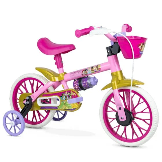 Bicicleta Infantil Aro 12 com Rodinhas e Garrafinha Bicicletinha Temática Menino e Menina  Nathor