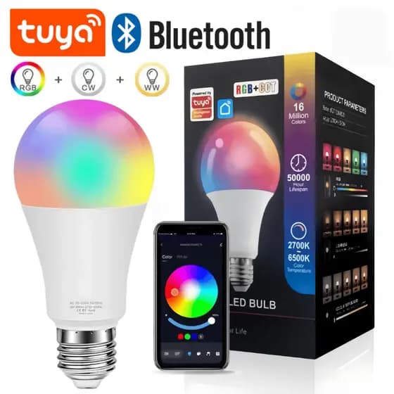 Lâmpada Led Inteligente Smart Bluetooth Compatível App TUYA Bulbo E27 Rgb para Decoração de Quarto