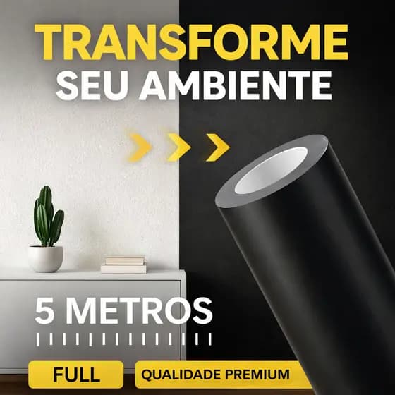 Papel Adesivo  Tipo Contact Preto Fosco Lavavel  45cmx5 Metros Paredes/Móveis/Eletrodomésticos