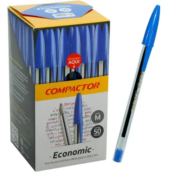 Caneta Esferográfica Compactor Economic Azul Caixa c/50 unidades