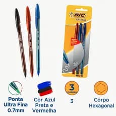 Caneta Bic UltraFine 0.7 Corpo Hexagonal Escrita Fina