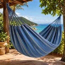 Rede de Descanso Dormir Cinza com Listras Coloridas Balanço Folga Jeans Tranquilidade
