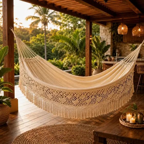 Rede de Dormir Casal Gigante Artesanal Ostra Bege Algodão Luxo Reforçada King Grande Conforto