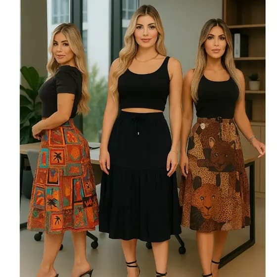Saia Midi Gode Cintura Alta Rodada Moda Evangelica MODINHA