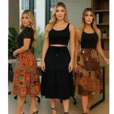 Saia Midi Gode Cintura Alta Rodada Moda Evangelica MODINHA
