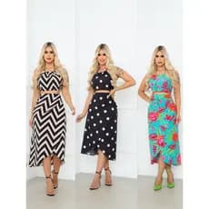 CONJUNTO Saia Envelope Midi Longa Transpassada + Cropped Modinha
