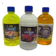 Kit Lava Automotiva Carro Moto 1 Shampoo Automotivo + 1 Cera Liquida + 1 Pretinho Baba De Camelo 500ml