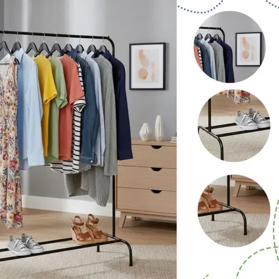 Cabideiro Arara De Roupas De Chão Com Sapateira para Sapatos Loja Quarto