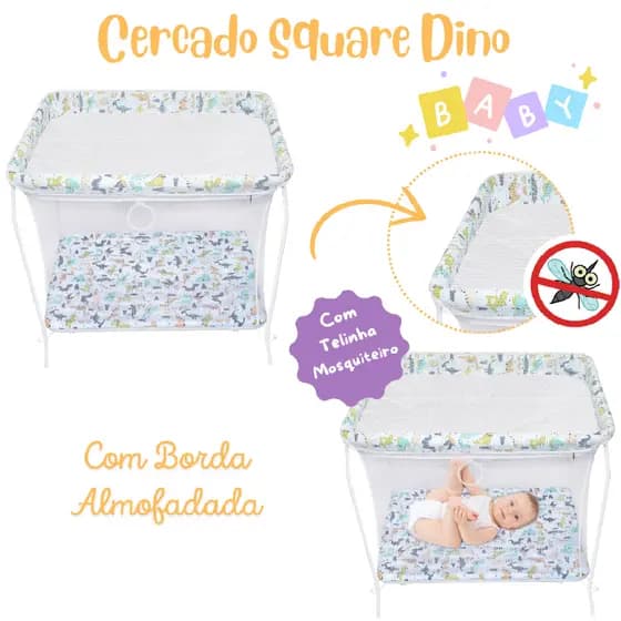Cercadinho Infantil Dobrável Chiqueirinho Cercado Fundo Acolchoado Tela Mosquiteiro