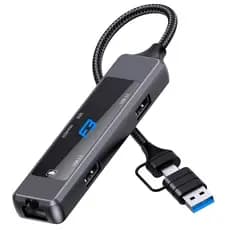 Adaptador Hub Usb 3.0 Type-c P/ Leitor De Cartão Micro Sd E Rj45