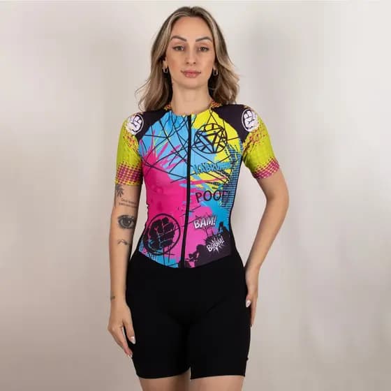 05 Macaquinho de Ciclismo Manga Curta - Modelo: Exótico- Feminino - Conforto e Elegância
