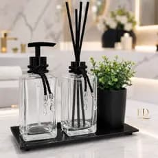 Kit Lavabo Square Transparente - Sabonete Liquido  + Aromatizador De Ambiente 250ml + Vaso