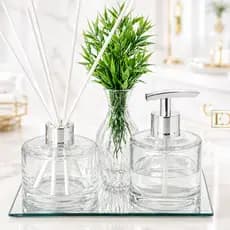 Kit Lavabo Picollo em Vidro com Vaso Decorativo Bandeja