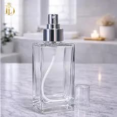Vidro Retangular Square Transparente 250ml + Válvula Spray para Perfumes / Essência