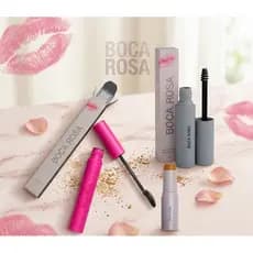 Kit Boca Rosa 4 Itens Base Stick Multifuncional Máscara de Cílios Sobrancelha Pó