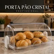 Porta Pão Acrílico Cristal Tampa Articulável Armazenador Profissional Para Pães Bolos Mesa 30x20cm