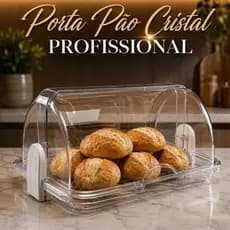 Porta Pão Cristal Armazenador Com Tampa Articulável Profissional Para Pães Bolos Mesa