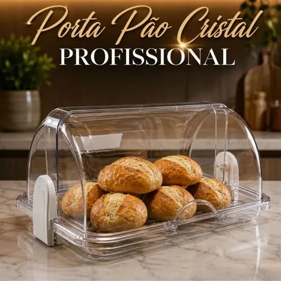 Porta Pão Cristal Armazenador Com Tampa Articulável Profissional Para Pães Bolos Mesa 30x20cm