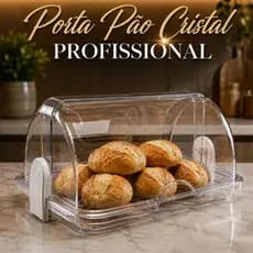 Porta Pão Cristal Armazenador Com Tampa Articulável Profissional Para Pães Bolos Mesa 30x20cm