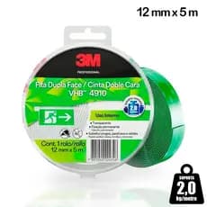 Fita Dupla Face 3M VHB 4910 rolo 12mm x 5m Transparente 2,0 kg/metro