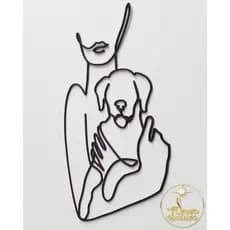 Quadro Decoração Mulher e Cachorro Aplique De Parede Fine Line Delicados Linhas Amor Pets Mdf 3mm