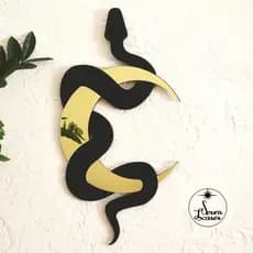 Quadro Decorativo Cobra Entrelaçada na Lua Espelhado 3D Aplique De Parede Madeira Vazado Mdf 3mm