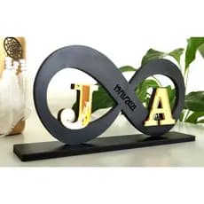 Presente Infinito Casal Preto Mdf 6mm Iniciais Acrílico Espelhado Data de Namoro Dia Dos Namorados