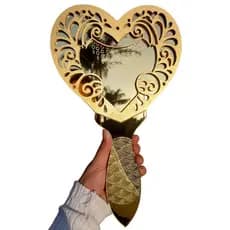 Espelho Coração Orixás Dourado Oxum Mdf e Acrílico Espelhado 30cm