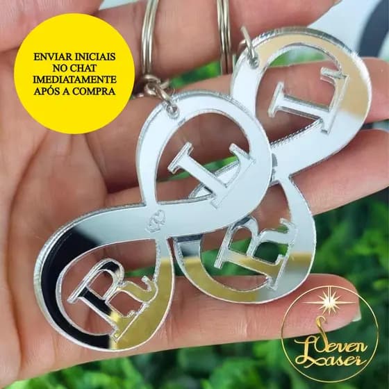 Presente Casal Kit 2 Chaveiros Infinito Iniciais Acrilíco Espelhado Lembrancinha Casamento Namoro