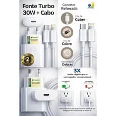 Carregador Turbo Para iPhone 8 Plus X Xr 11 12 13 14 Pro Max Cor Ice White